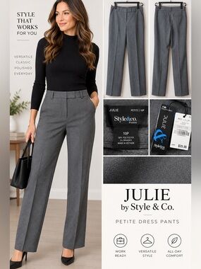 Style & Co. Julie Petite Straight-Leg Dress Pants in Gray Size 10P